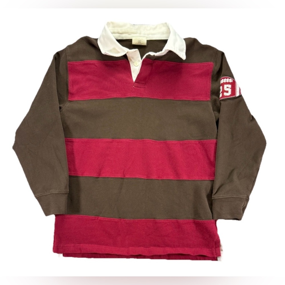 Rugby Polo Striped Shirt Youth Large Red Brown Crazy 8 Y2K Jock Vintage Preppy
